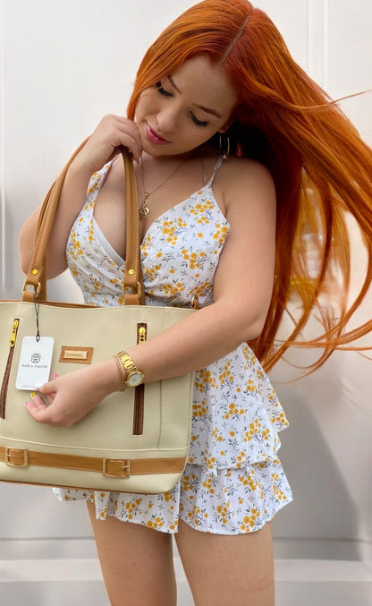 Bolso Karla Chacón Gigi Beige - Cartera Grande Elegante para Mujer