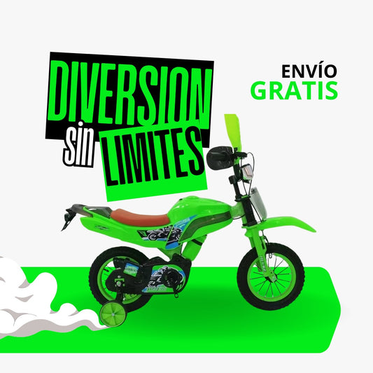 Bicicleta Tipo Moto para Niños - Bicimoto con Ruedas Auxiliares y Termo Incluido