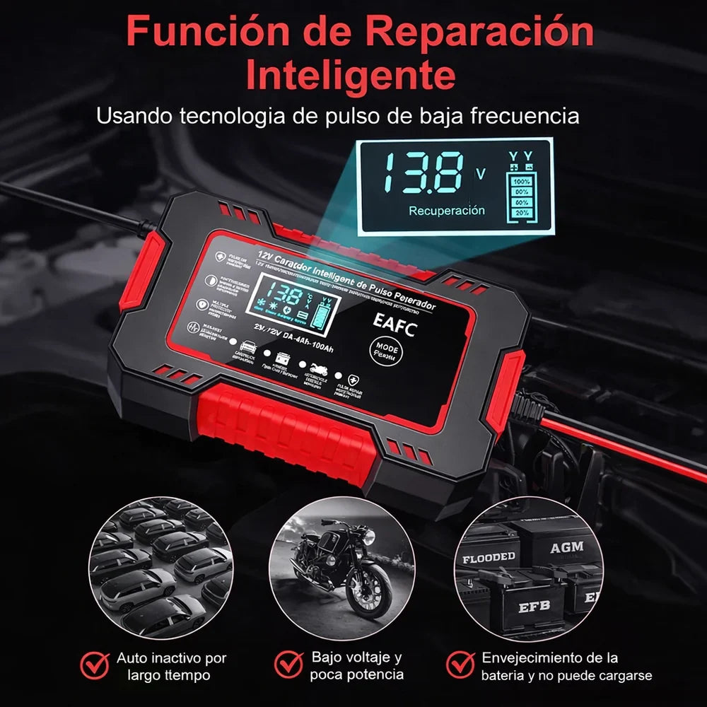 Cargador Inteligente de Baterías 12V con Función de Reparación
